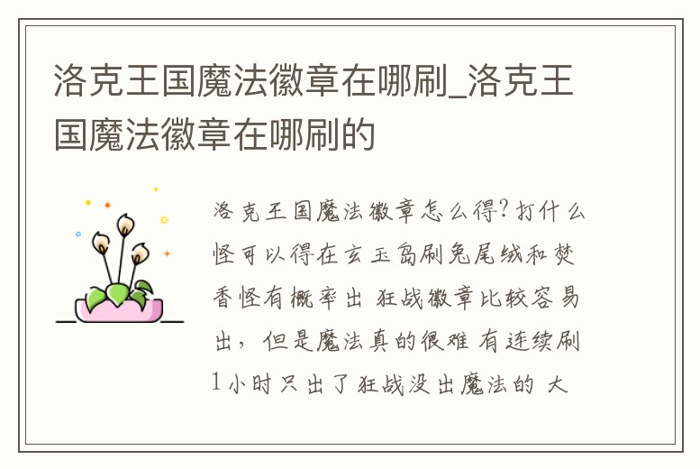 洛克王國魔法徽章在哪刷_洛克王國魔法徽章在哪刷的