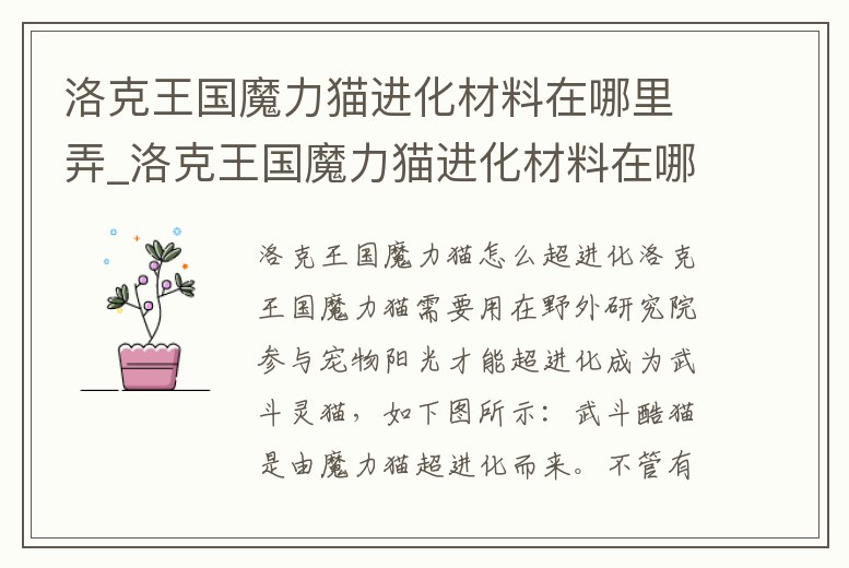 洛克王國魔力貓進化材料在哪里弄_洛克王國魔力貓進化材料在哪里弄到
