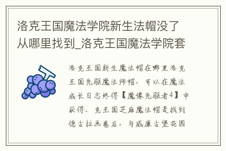 洛克王國魔法學(xué)院新生法帽沒了從哪里找到_洛克王國魔法學(xué)院套裝