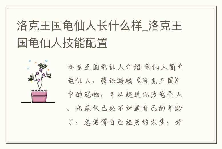 洛克王國(guó)龜仙人長(zhǎng)什么樣_洛克王國(guó)龜仙人技能配置