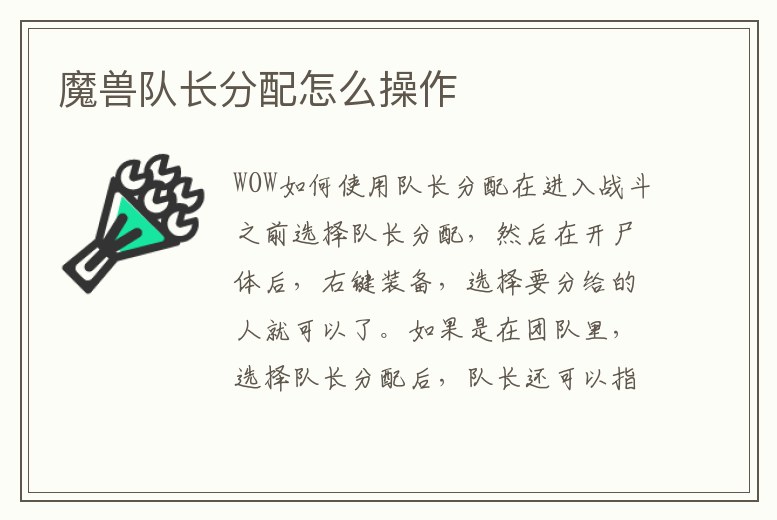 魔獸隊長分配怎么操作