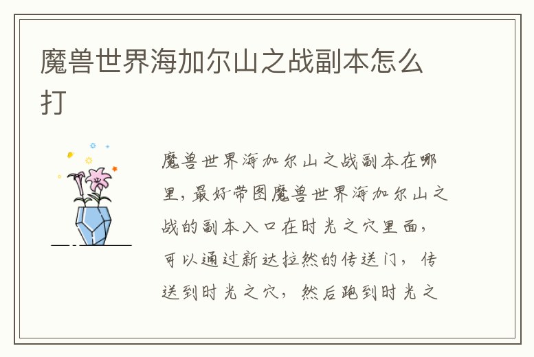 魔獸世界海加爾山之戰(zhàn)副本怎么打