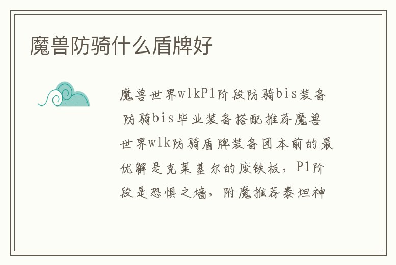 魔獸防騎什么盾牌好