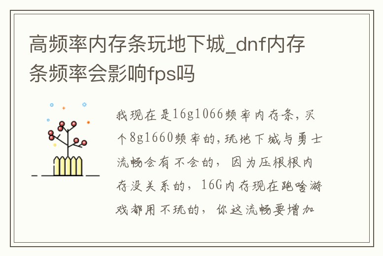 高頻率內存條玩地下城_dnf內存條頻率會影響fps嗎