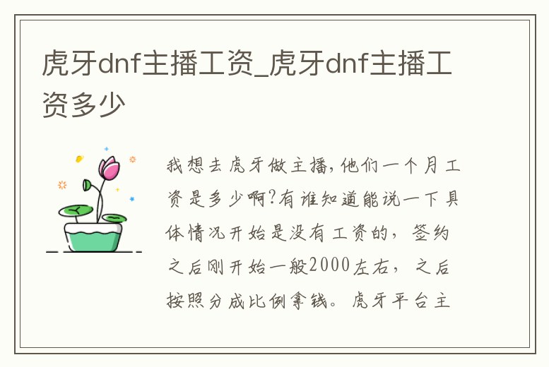虎牙dnf主播工資_虎牙dnf主播工資多少
