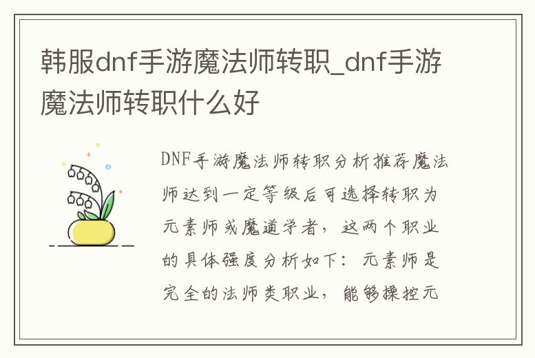 韓服dnf手游魔法師轉(zhuǎn)職_dnf手游魔法師轉(zhuǎn)職什么好