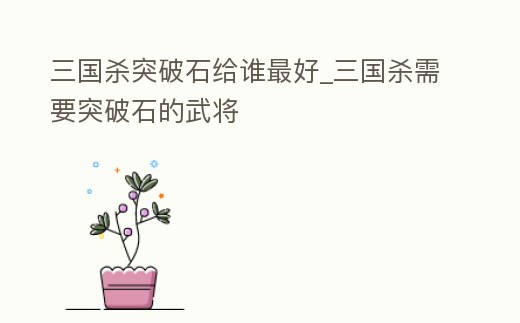 三國殺突破石給誰最好_三國殺需要突破石的武將