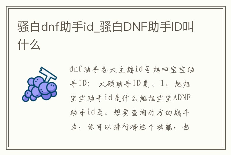 騷白dnf助手id_騷白DNF助手ID叫什么