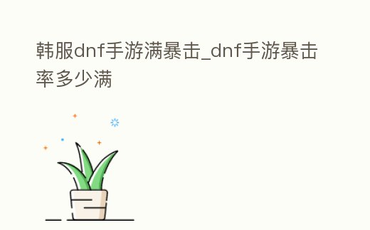 韓服dnf手游滿暴擊_dnf手游暴擊率多少滿