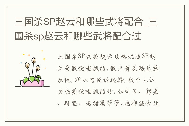 三國殺SP趙云和哪些武將配合_三國殺sp趙云和哪些武將配合過