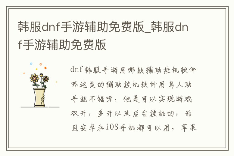 韓服dnf手游輔助免費版_韓服dnf手游輔助免費版