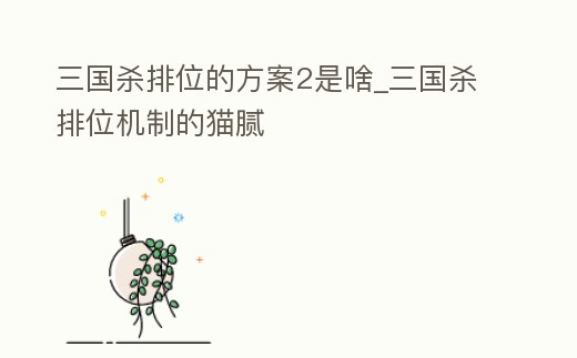 三國殺排位的方案2是啥_三國殺排位機制的貓膩