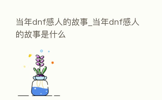 當年dnf感人的故事_當年dnf感人的故事是什么