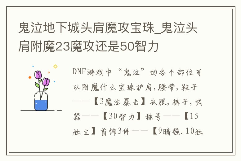 鬼泣地下城頭肩魔攻寶珠_鬼泣頭肩附魔23魔攻還是50智力