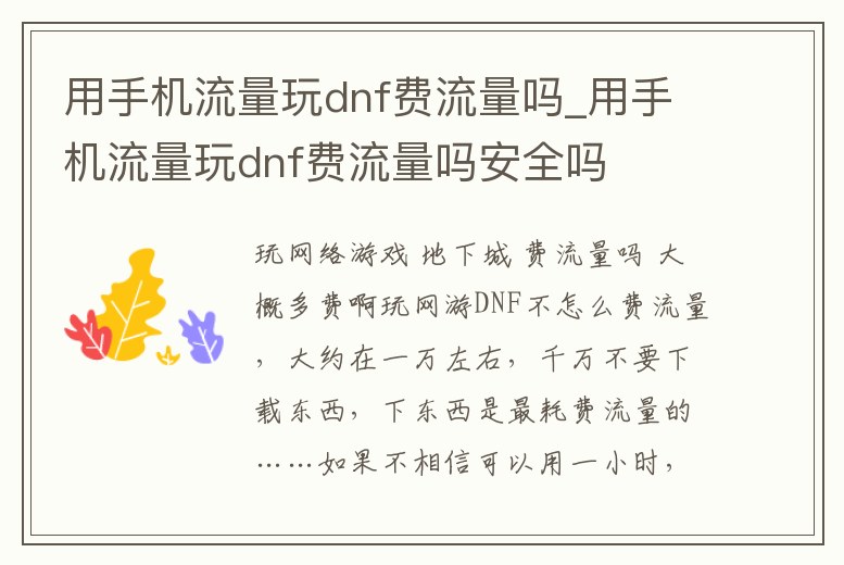 用手機(jī)流量玩dnf費(fèi)流量嗎_用手機(jī)流量玩dnf費(fèi)流量嗎安全嗎