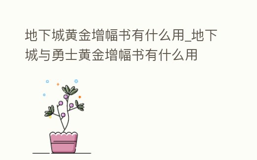 地下城黃金增幅書有什么用_地下城與勇士黃金增幅書有什么用