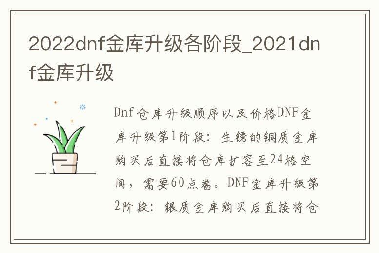 2022dnf金庫升級各階段_2021dnf金庫升級