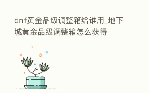 dnf黃金品級(jí)調(diào)整箱給誰(shuí)用_地下城黃金品級(jí)調(diào)整箱怎么獲得