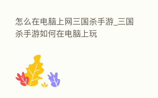 怎么在電腦上網三國殺手游_三國殺手游如何在電腦上玩