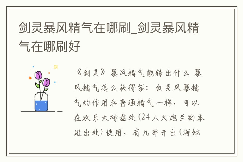 劍靈暴風精氣在哪刷_劍靈暴風精氣在哪刷好