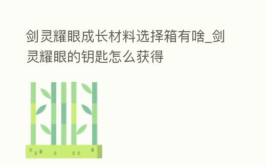 劍靈耀眼成長材料選擇箱有啥_劍靈耀眼的鑰匙怎么獲得