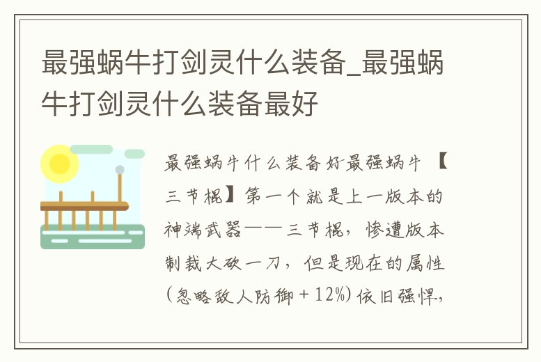 最強蝸牛打劍靈什么裝備_最強蝸牛打劍靈什么裝備最好
