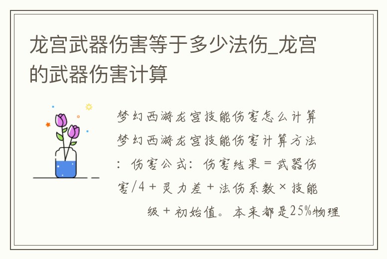 龍宮武器傷害等于多少法傷_龍宮的武器傷害計算