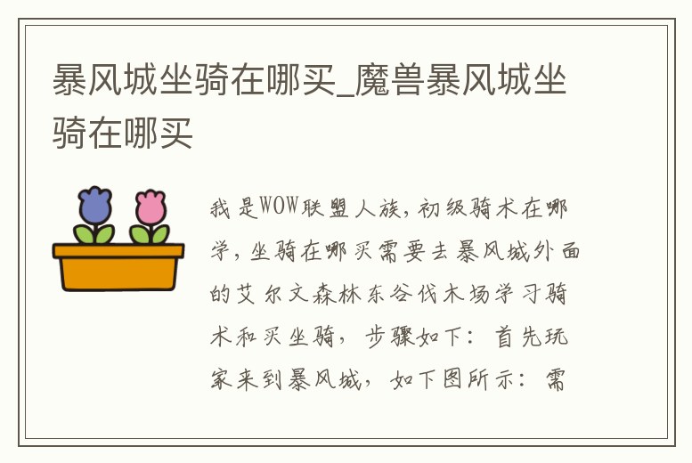 暴風城坐騎在哪買_魔獸暴風城坐騎在哪買