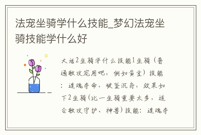 法寵坐騎學(xué)什么技能_夢幻法寵坐騎技能學(xué)什么好