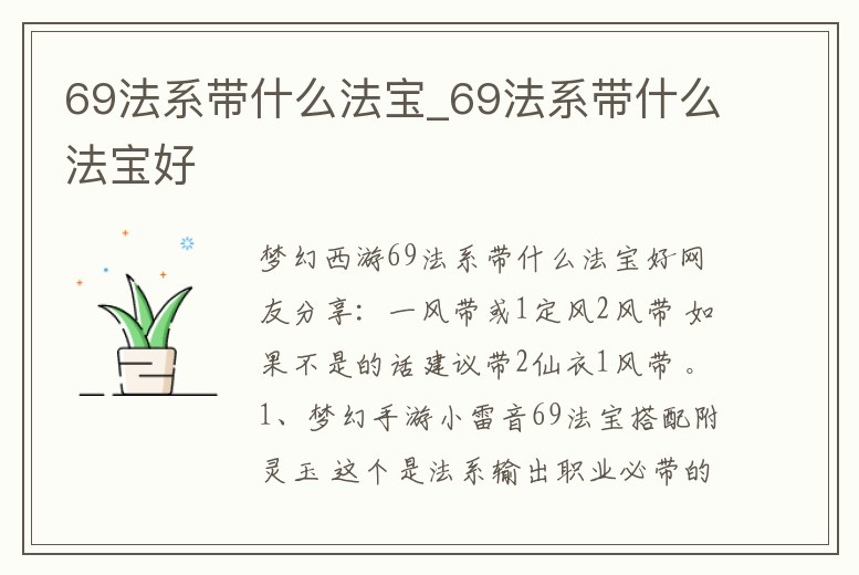 69法系帶什么法寶_69法系帶什么法寶好