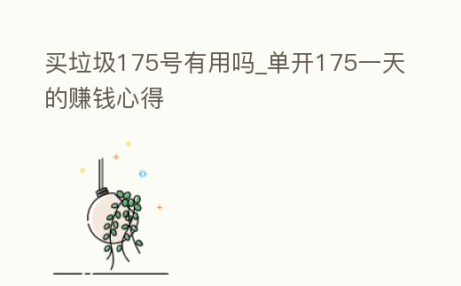 買垃圾175號有用嗎_單開175一天的賺錢心得