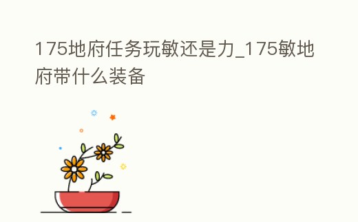 175地府任務玩敏還是力_175敏地府帶什么裝備