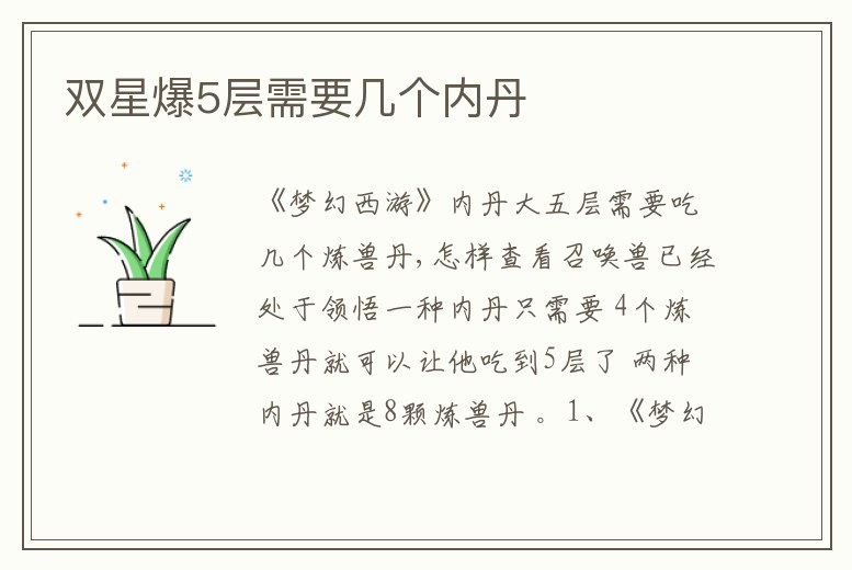 雙星爆5層需要幾個內丹