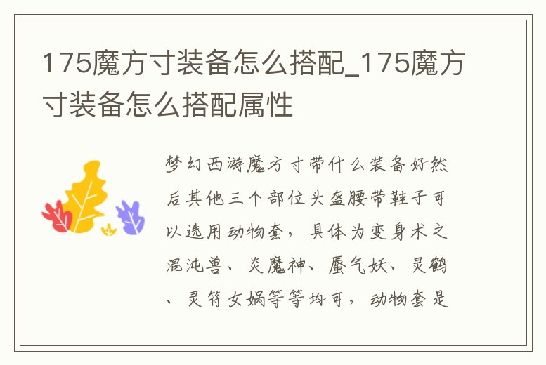 175魔方寸裝備怎么搭配_175魔方寸裝備怎么搭配屬性