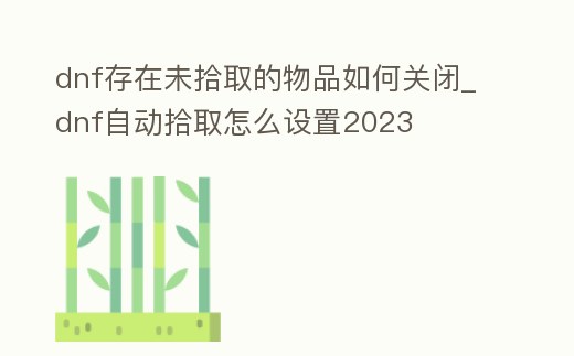 dnf存在未拾取的物品如何關閉_dnf自動拾取怎么設置2023