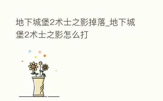 地下城堡2術士之影掉落_地下城堡2術士之影怎么打