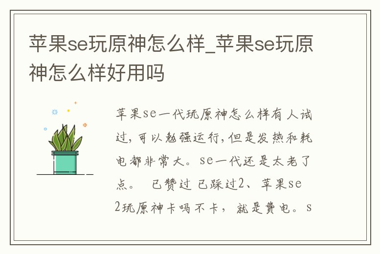 蘋果se玩原神怎么樣_蘋果se玩原神怎么樣好用嗎