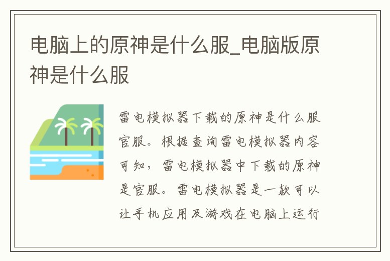 電腦上的原神是什么服_電腦版原神是什么服