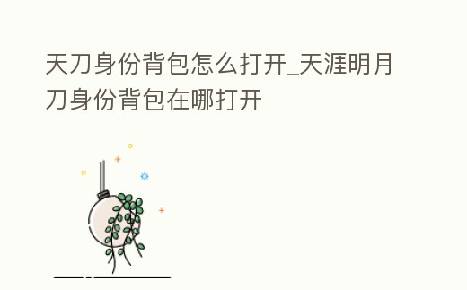 天刀身份背包怎么打開_天涯明月刀身份背包在哪打開