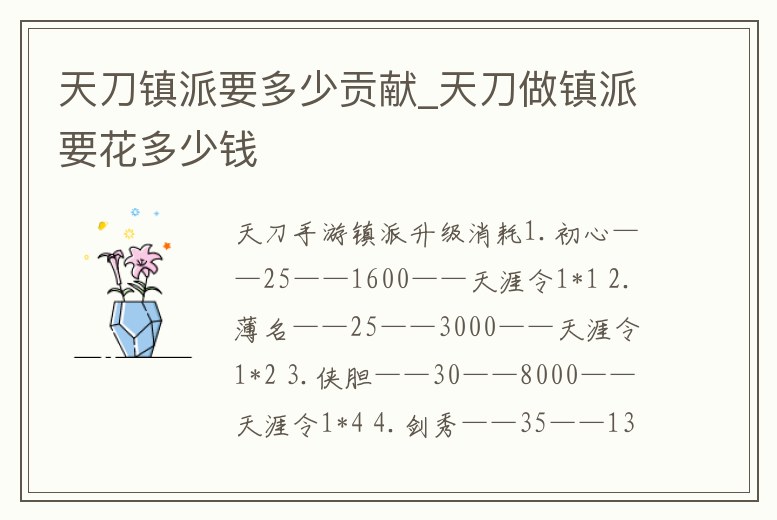 天刀鎮派要多少貢獻_天刀做鎮派要花多少錢