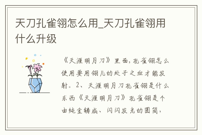 天刀孔雀翎怎么用_天刀孔雀翎用什么升級