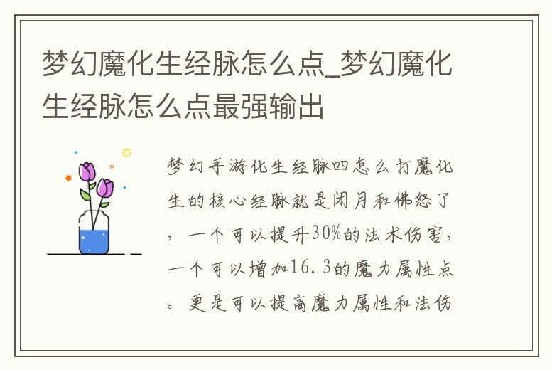 夢幻魔化生經(jīng)脈怎么點_夢幻魔化生經(jīng)脈怎么點最強輸出