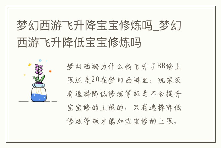 夢幻西游飛升降寶寶修煉嗎_夢幻西游飛升降低寶寶修煉嗎