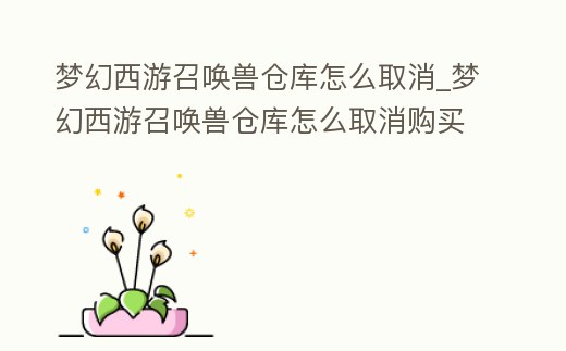 夢幻西游召喚獸倉庫怎么取消_夢幻西游召喚獸倉庫怎么取消購買