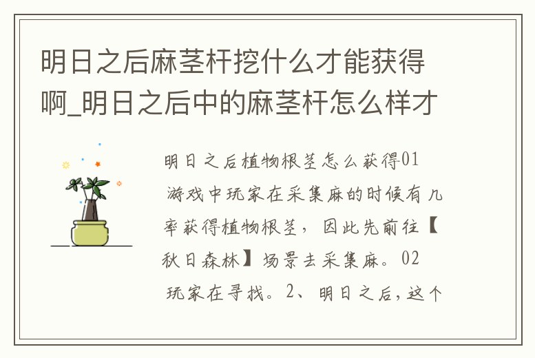 明日之后麻莖桿挖什么才能獲得啊_明日之后中的麻莖桿怎么樣才能獲得貢獻給營地