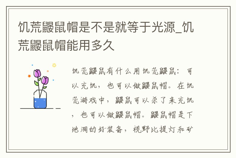 饑荒鼴鼠帽是不是就等于光源_饑荒鼴鼠帽能用多久