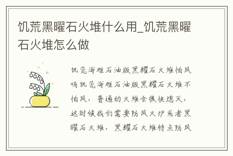 饑荒黑曜石火堆什么用_饑荒黑曜石火堆怎么做
