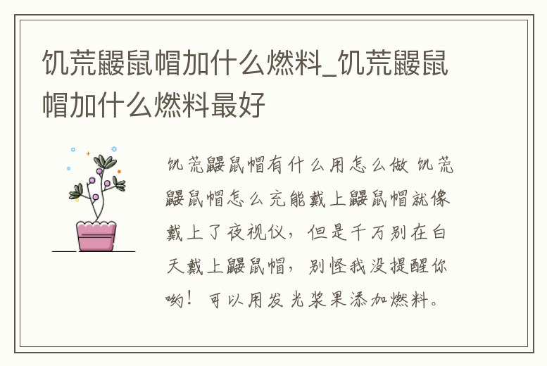 饑荒鼴鼠帽加什么燃料_饑荒鼴鼠帽加什么燃料最好