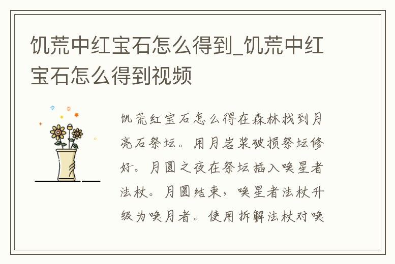 饑荒中紅寶石怎么得到_饑荒中紅寶石怎么得到視頻