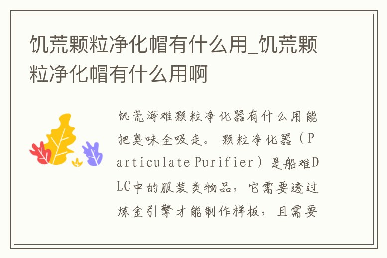 饑荒顆粒凈化帽有什么用_饑荒顆粒凈化帽有什么用啊